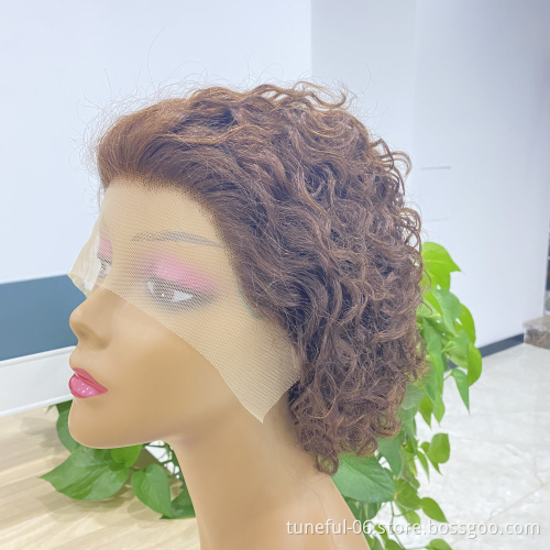 2021 Wholesales 12a Grade Funmi SDD Super Double Drawn Pixie Cut Short Wigs With Bang Human Hair Rose Curl for black woman